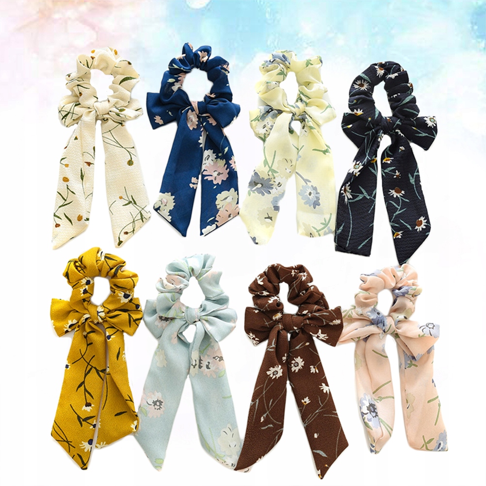 Kuchynská batéria - 8ks šifónové vlasové pásky Bowknot vlasový prsteň