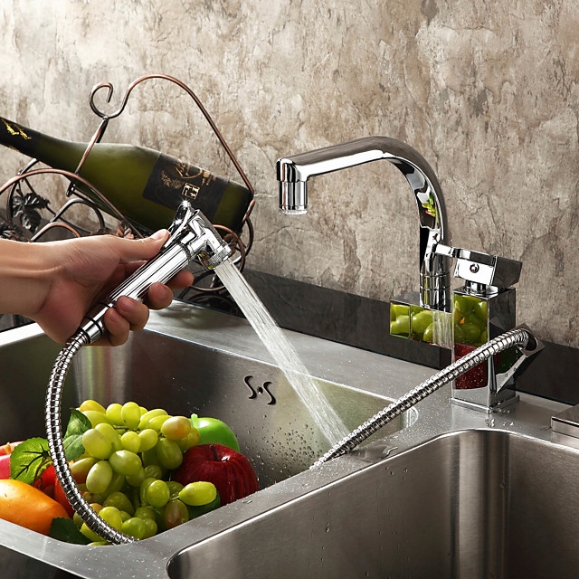 Kuchynská batéria - Dvojitý výsuvný kuchynský faucet Chrome