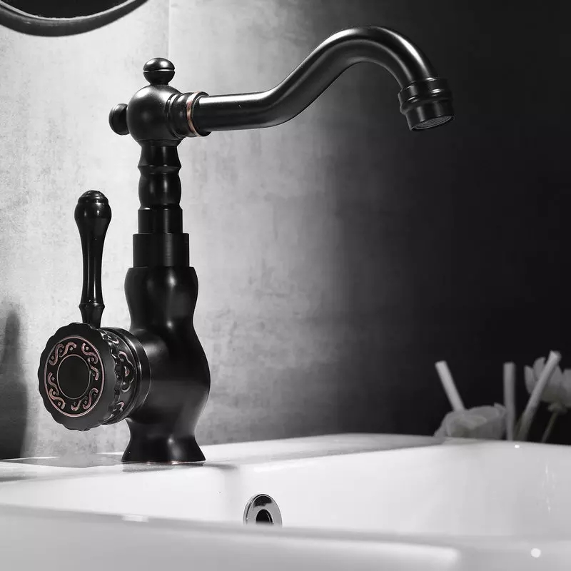 Umyvadlová batéria - Retro čierny mosadzný faucet AKCIA
