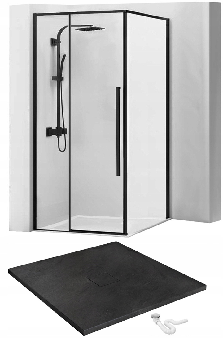 Sprchový kút - Minerálny detský bazénik + čierna sprchová kabína 90x90