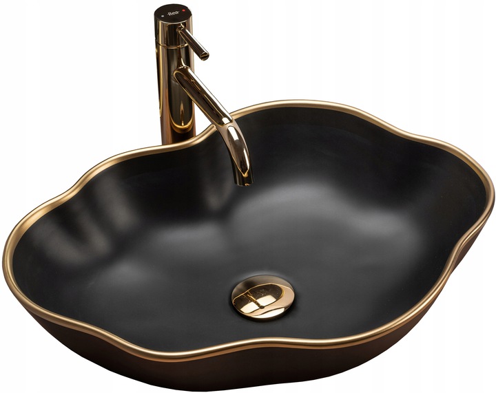 Umývadlo -  BLACK COUNTERTOP WASHBASIN GOLDEN RANT PEARL REA