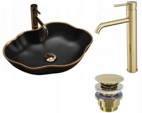 Umývadlo -  BLACK WASHBASIN GOLD RANT BATTERY + SADA ZÁSUVKY