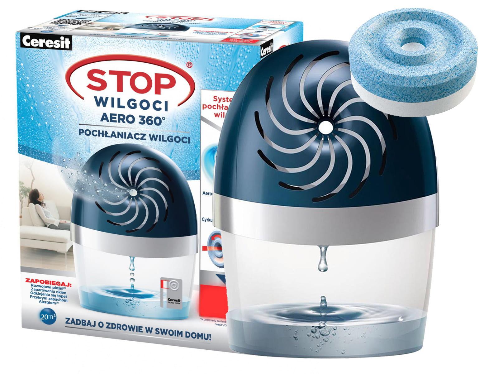 Odvlhčovač vzduchu - Absorbér vlhkosti Ceresit Aero 360 Moisture + tableta