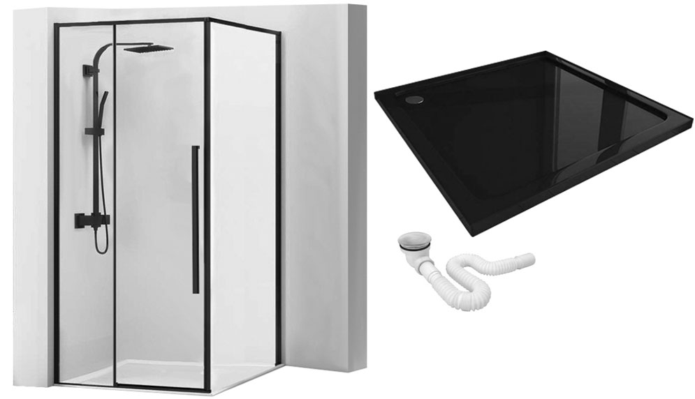 Sprchový kút - Čierna sprchová kabína Punto + sprchová vanička 90x90
