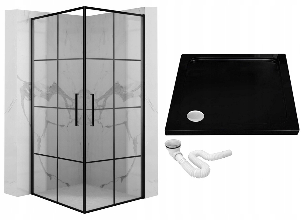 Sprchový kút - Black Tilt Sprcha + Sprchová vanička 90x90
