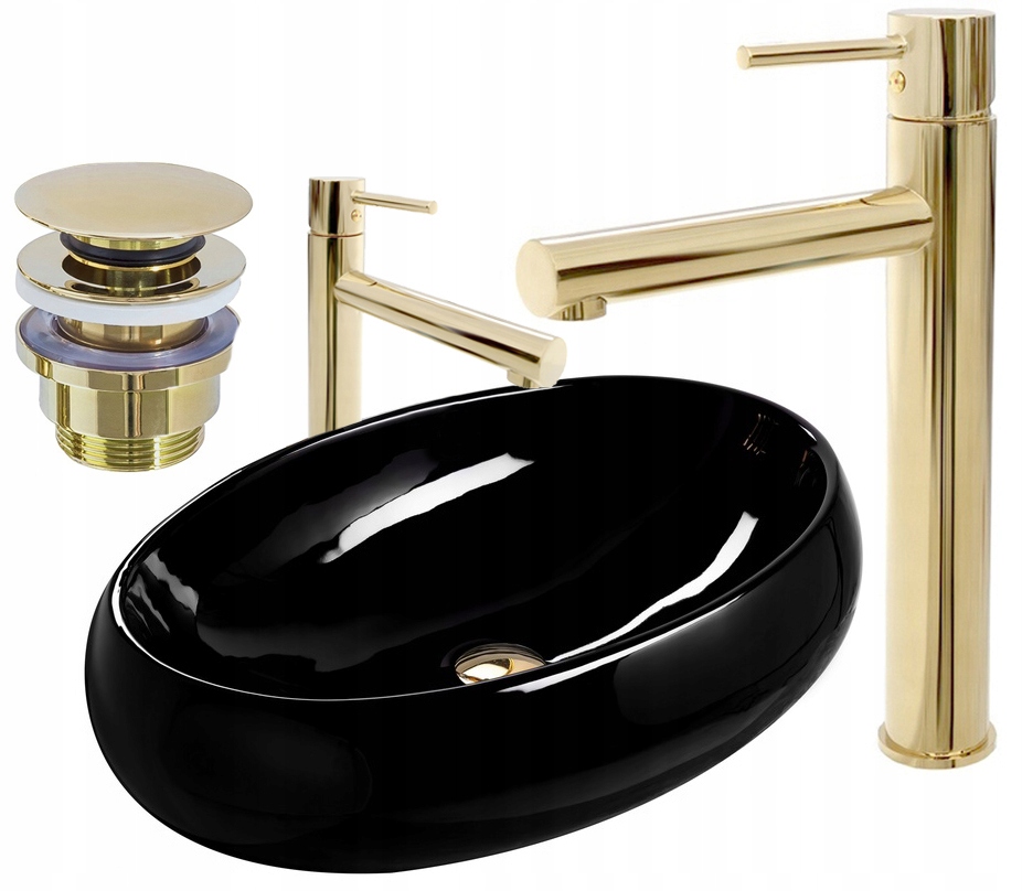 Umývadlo -  Black Basin + Gold Tap, Cork Set Rea