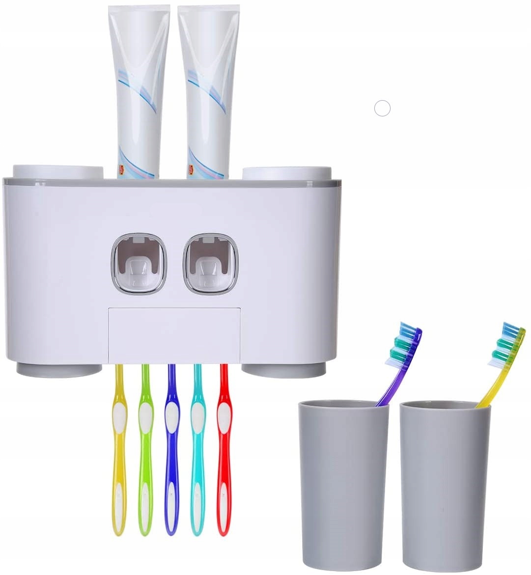 Kupelňový set doplnkov - DÁVKOVAČ ZUBOVÝCH PASTÍ + 5X RÚČKA + 4X POHÁR