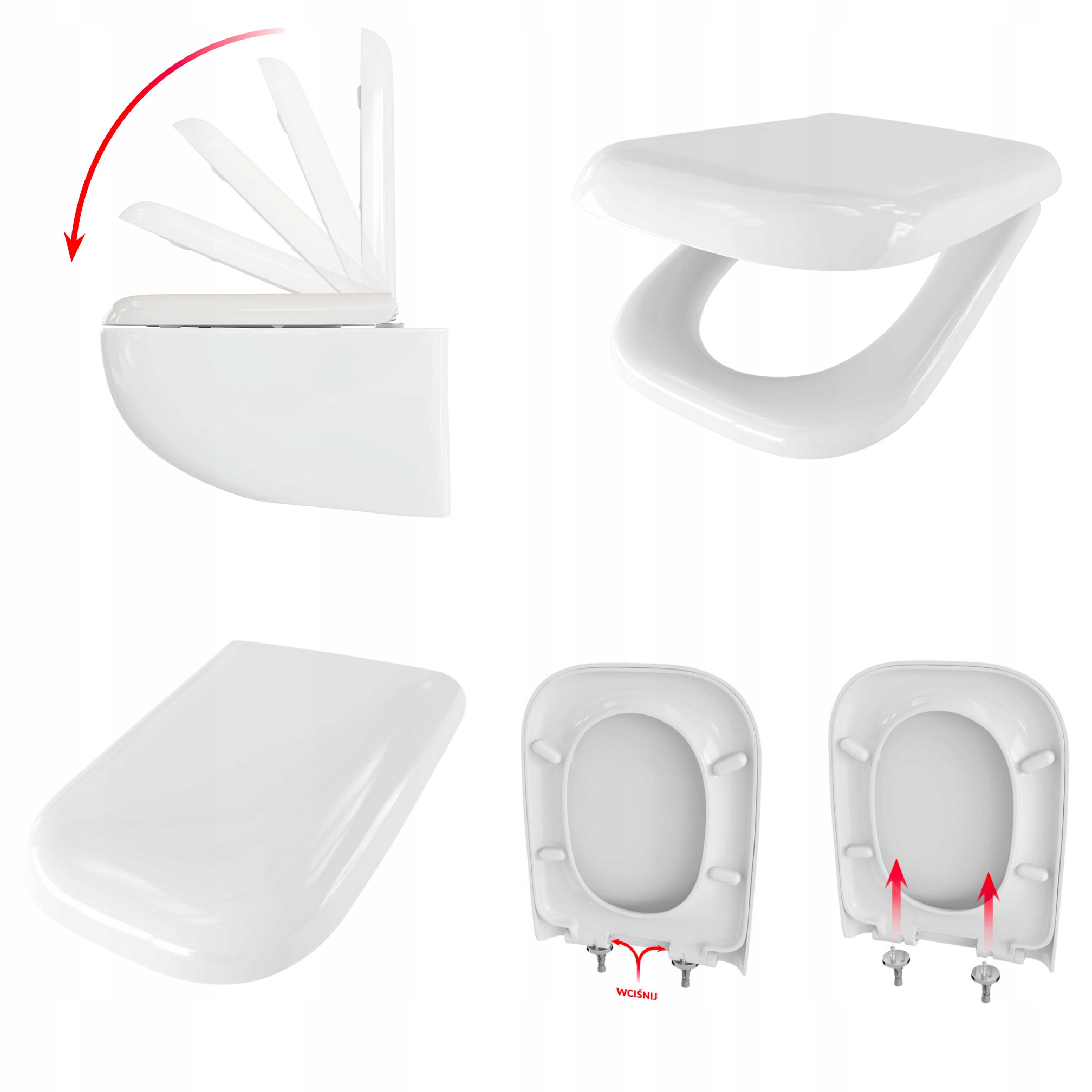 WC doska - Obdĺžnikové pomaly uzatvárateľné WC sedadlo 46x36, odnímateľné