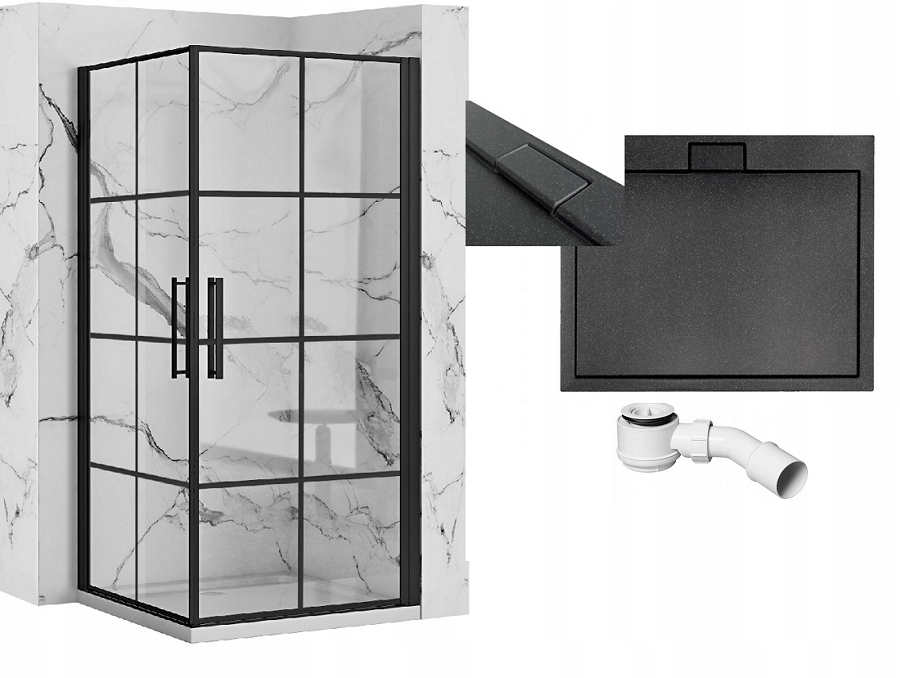 Sprchový kút - SPRCHOVÁ KABÍNA ČIERNA KONTROLA ZÁSOBNÍK 100 x 80