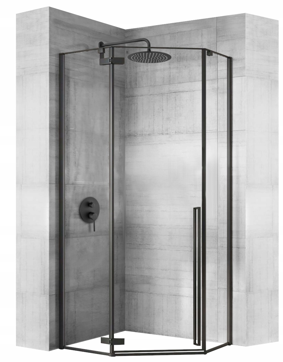 Sprchový kút - Päťuholníkový sprchový kút 90x90 čierny rám