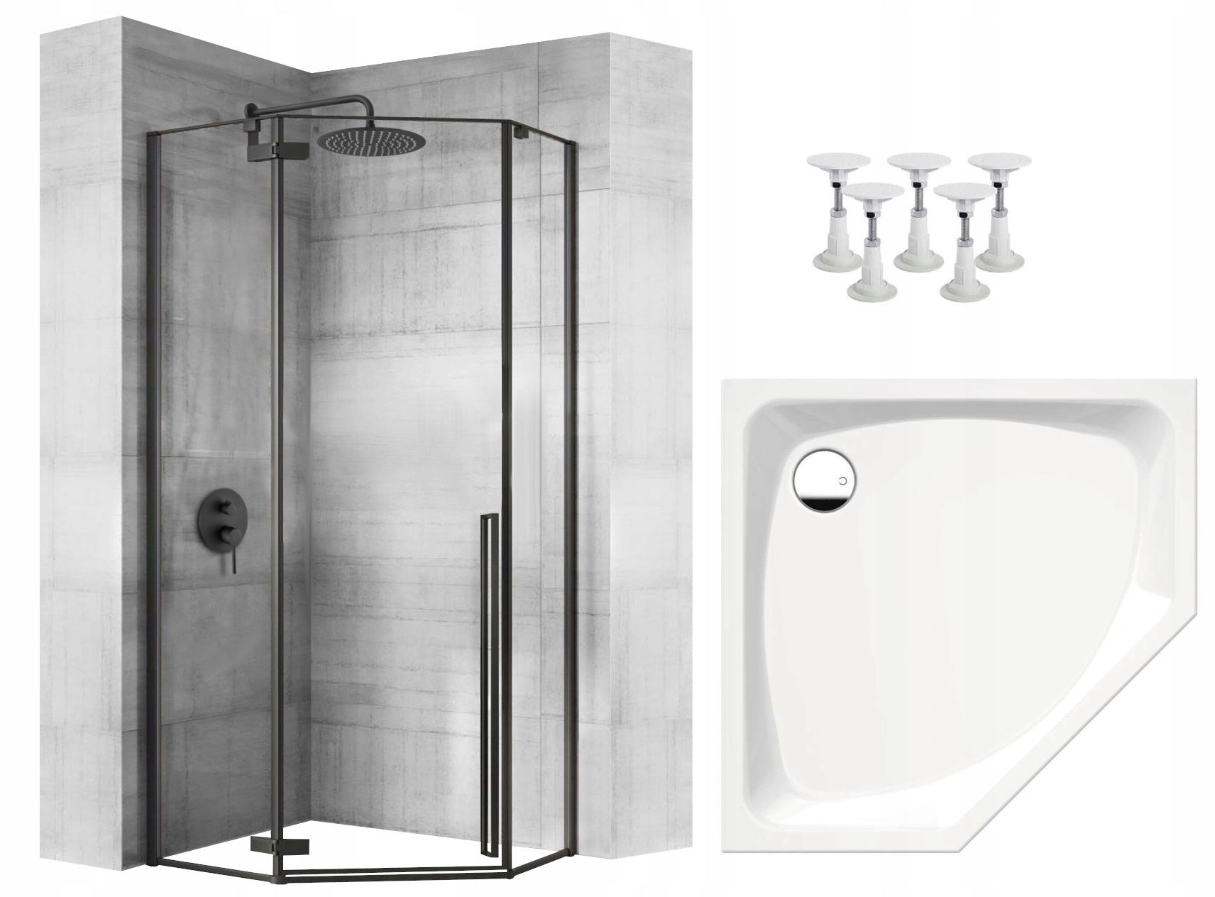 Sprchový kút - PEDAGONÁLNA ČIERNA SPRCHOVÁ KABÍNA SPRCHY 90x90