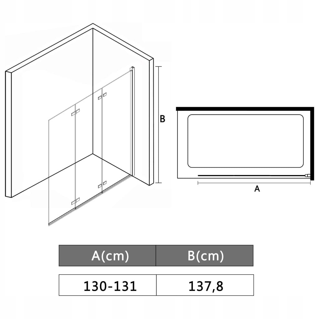 Sprchové dvere - SKLÁDACIA SPRCHOVÁ KABÍNA 3 PANELY 130x138cm