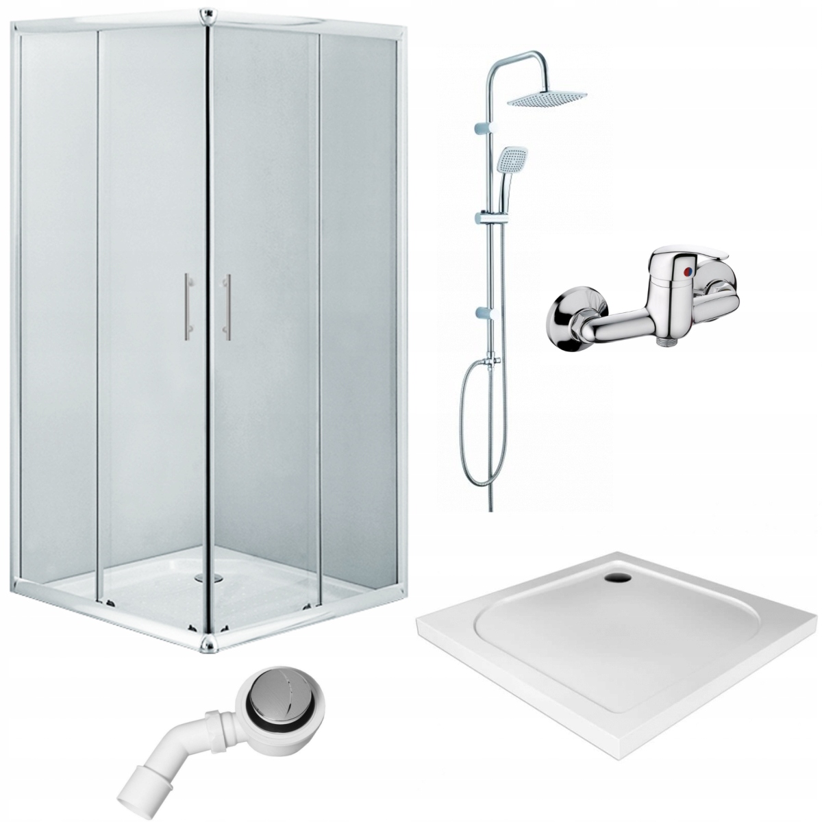 Sprchový kút - Sprchová kabína Sprchová vanička hranatá 90x90 SLIM Dažďová sprcha Sifón