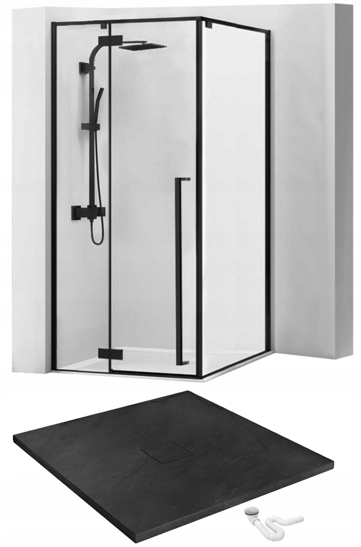 Sprchový kút - Sprchová kabína 90x90 čierna + minerálna sprchová vanička