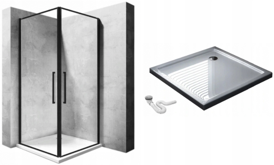 Sprchový kút - Sprchová kabína Black Rama + sprchová vanička 80x80 rea