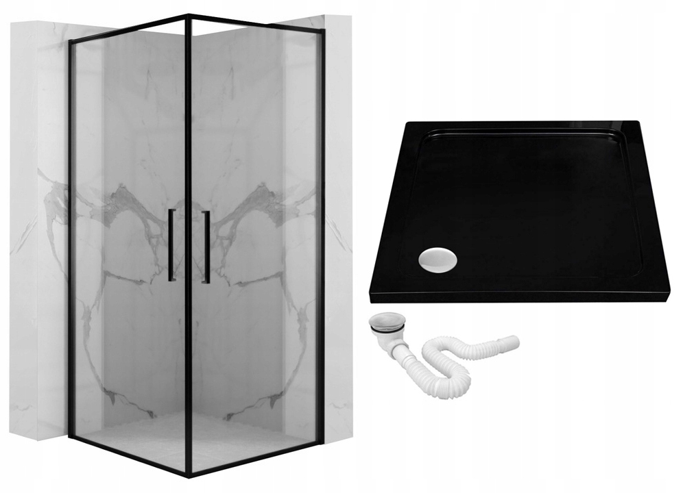 Sprchový kút - Sprchová kabína Black Rama + sprchová vanička 90x90 rea