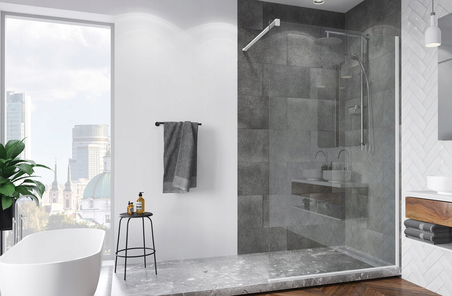 Sprchové dvere - Kabína Walk In EASY STR 160 s bielou stenou SANSWISS