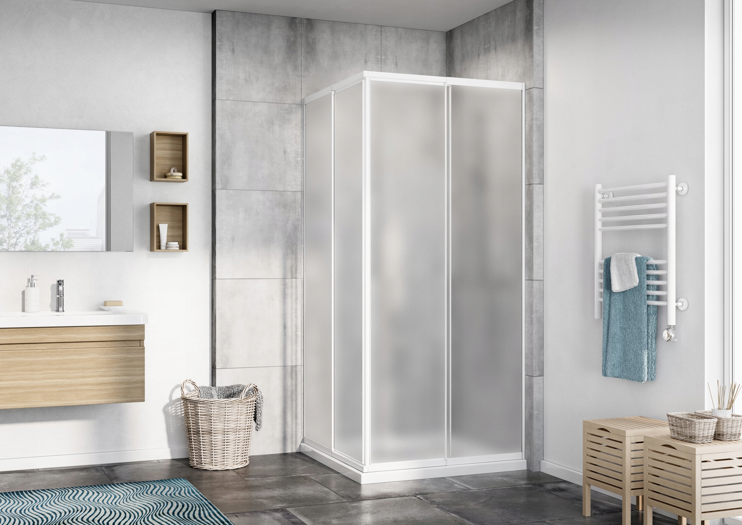 Sprchový kút - Štvorcový sprchový kút Multi 75x75, biely s plexisklom, výška 180