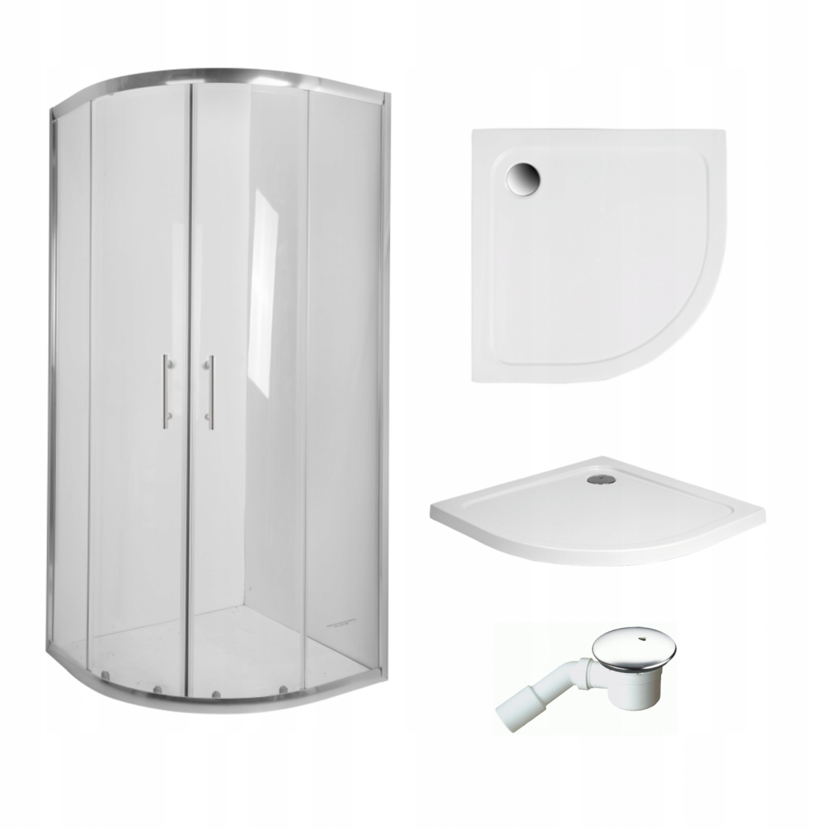 Sprchový kút - Polkruhový sprchovací kút SLIM 80 + sprchová vanička SLIM + Sifón