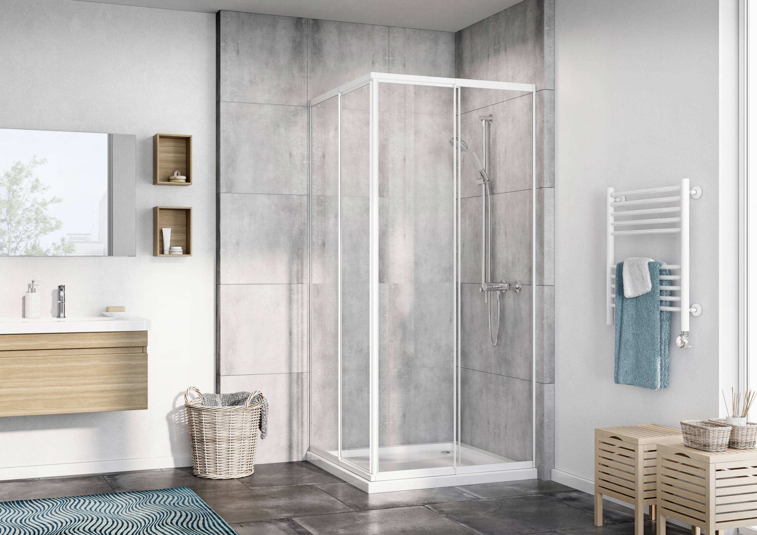 Sprchový kút - Multi obdĺžnikový sprchový kút 75 x 85 biely, priehľadný