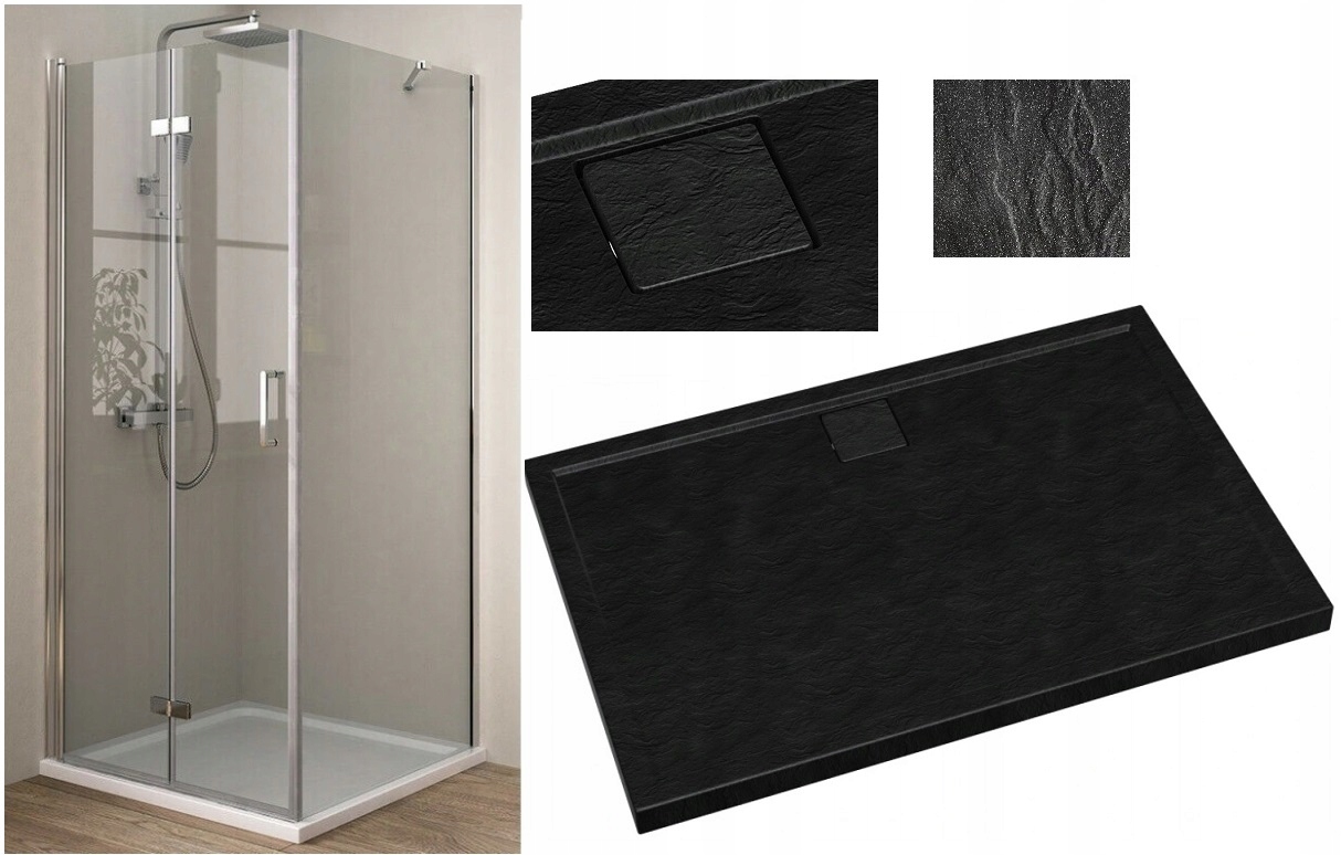 Sprchový kút - Sprchovací kút 80x100 SLIM vanička čierna nízka