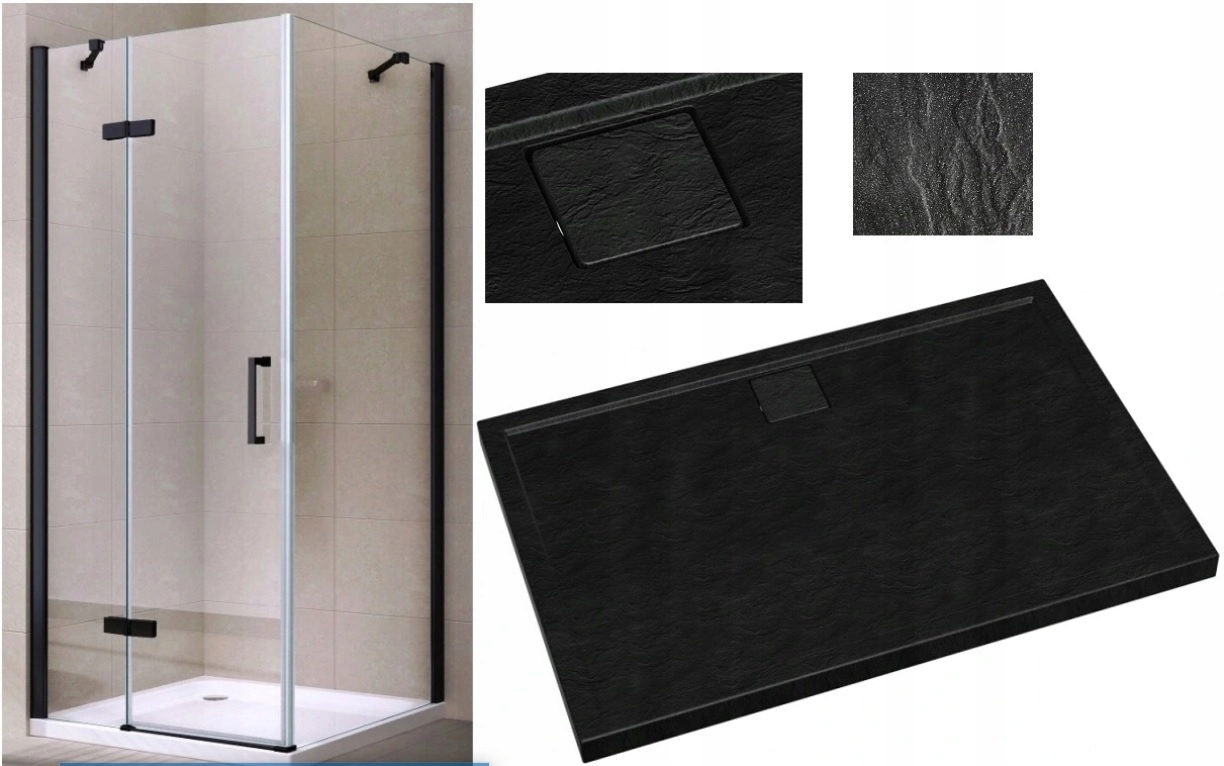 Sprchový kút - Sprchovací kút 80x100 čierna SLIM blac podnos
