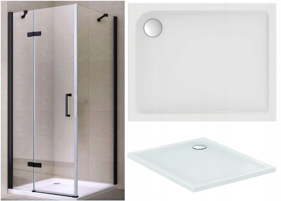Sprchový kút - Čierny sprchovací kút 80x100 + sprchová vanička SLIM
