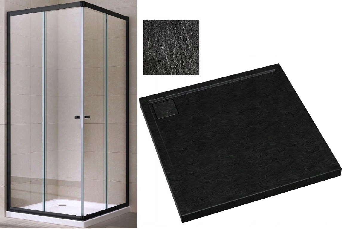 Sprchový kút - Sprchový kút 80x80 ČIERNA čierna SLIM sprchová vanička