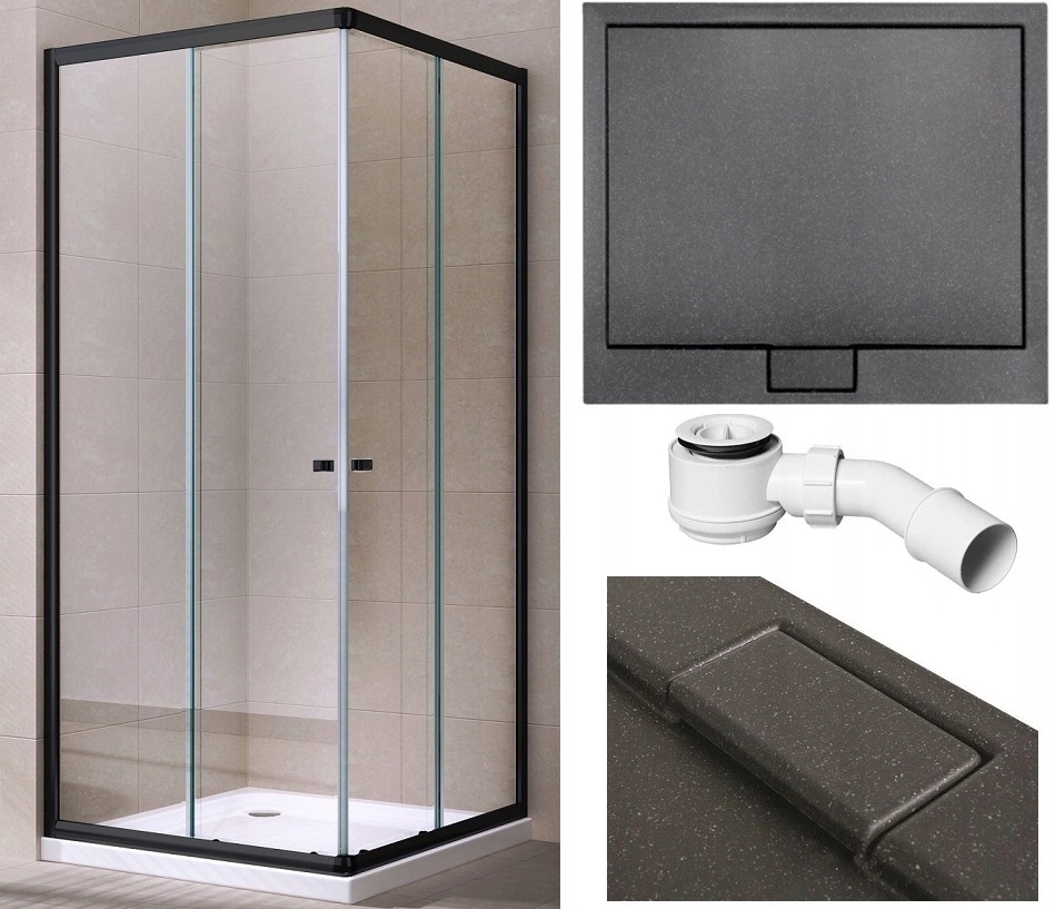 Sprchový kút - Sprchový kút 80x80 čierny SLIM čierny sprchový žľab