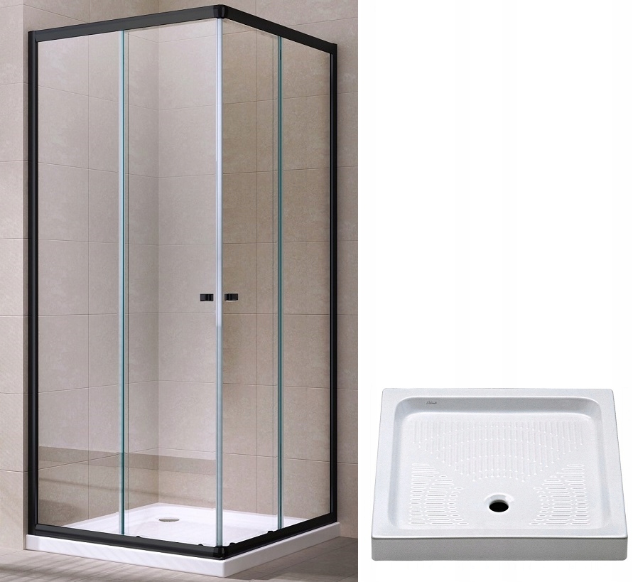 Sprchový kút - Čierny sprchovací kút 80x80 + sprchová vanička SLIM