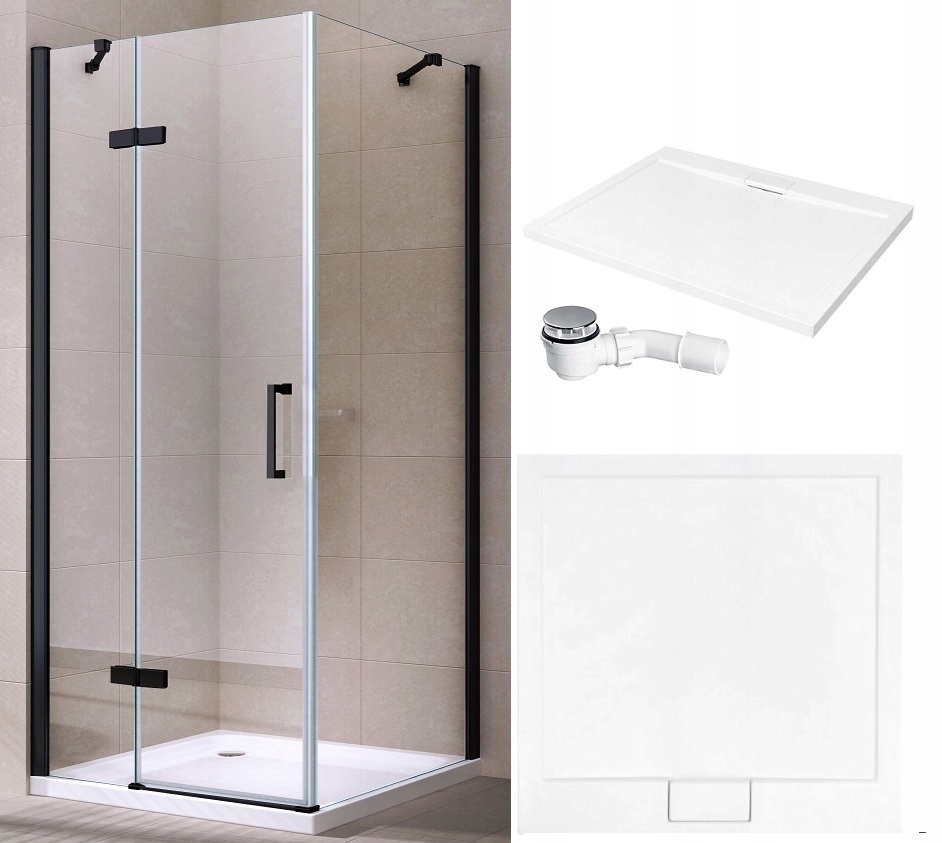 Sprchový kút - Sprchová kabína 90x90 ČIERNA čierna SLIM sprchová vanička