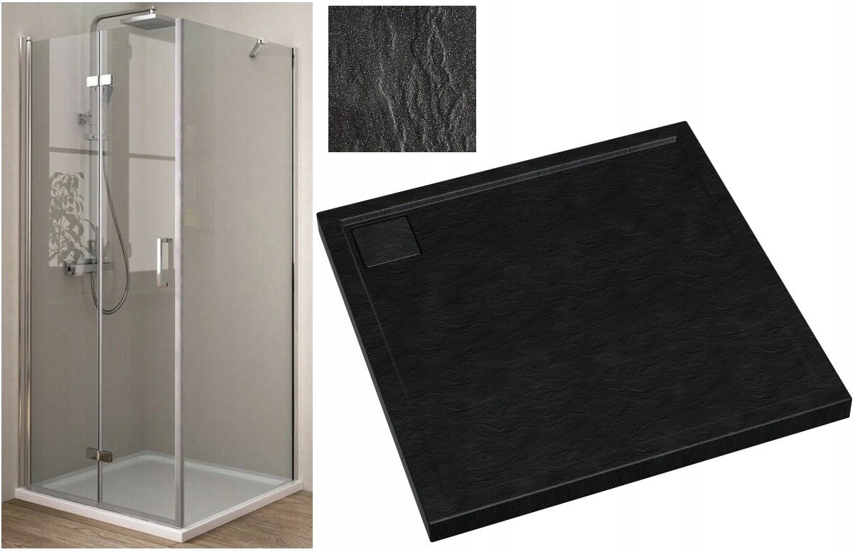 Sprchový kút - Sprchová kabína 90x90 SLIM vanička, nízka čierna