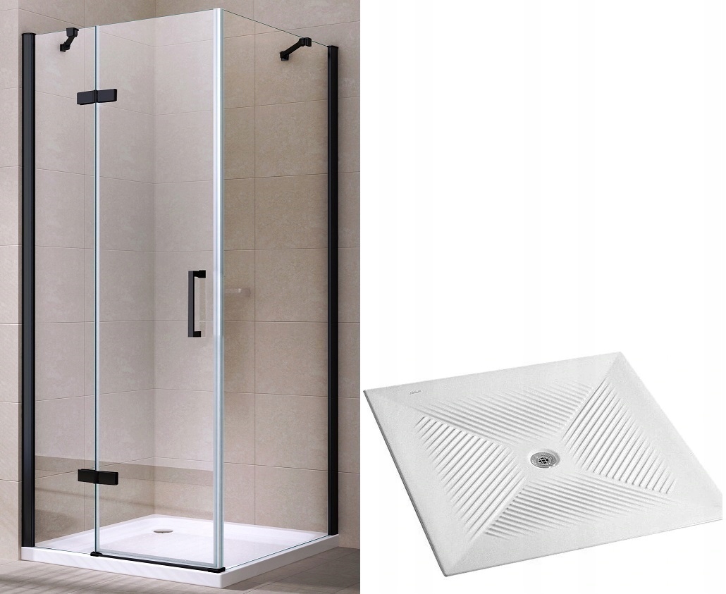 Sprchový kút - Čierny sprchovací kút 90x90 + sprchová vanička CERAMIC