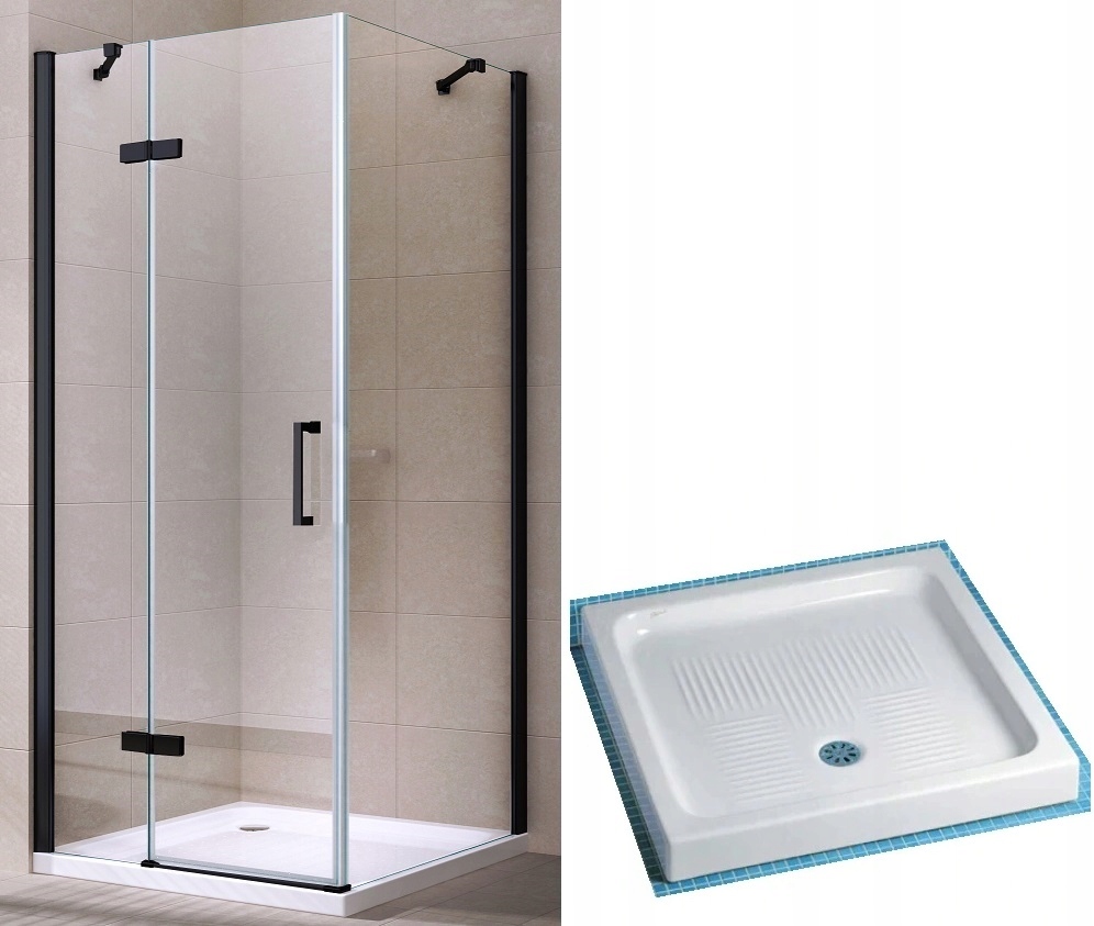 Sprchový kút - Čierny sprchovací kút 90x90 + sprchová vanička hlboká 7 cm