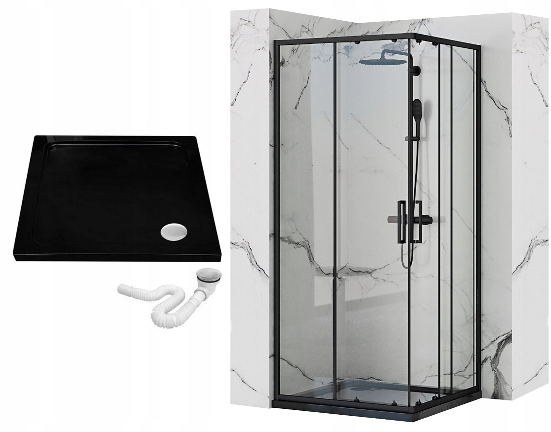Sprchový kút - Sprchovací kút PUNTO Black 80x80 + Sprchová vanička