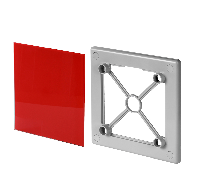 Kupelňový ventilátor - Trax Glass fi100 14x14 Červená vetracia mriežka