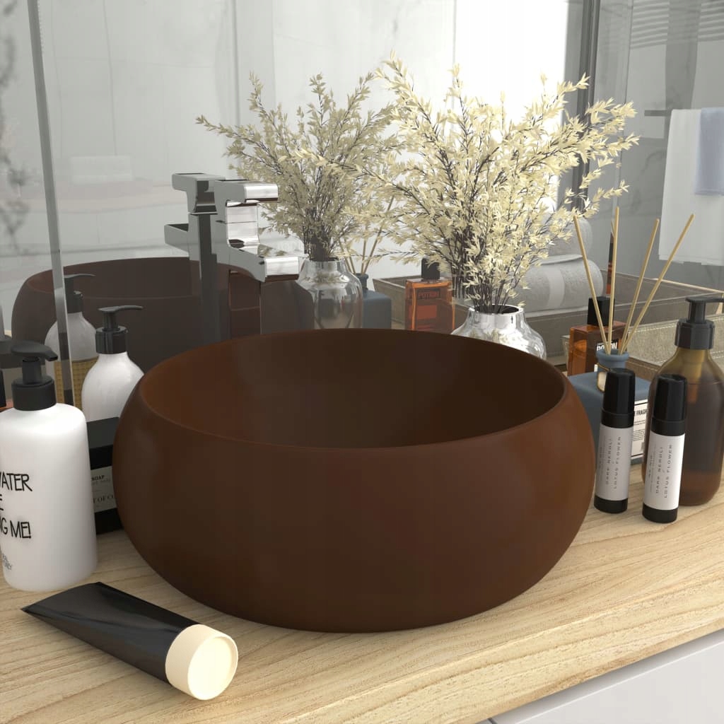 Umývadlo - Luxusné okrúhle umývadlo, matná hnedá 40x15cm cer