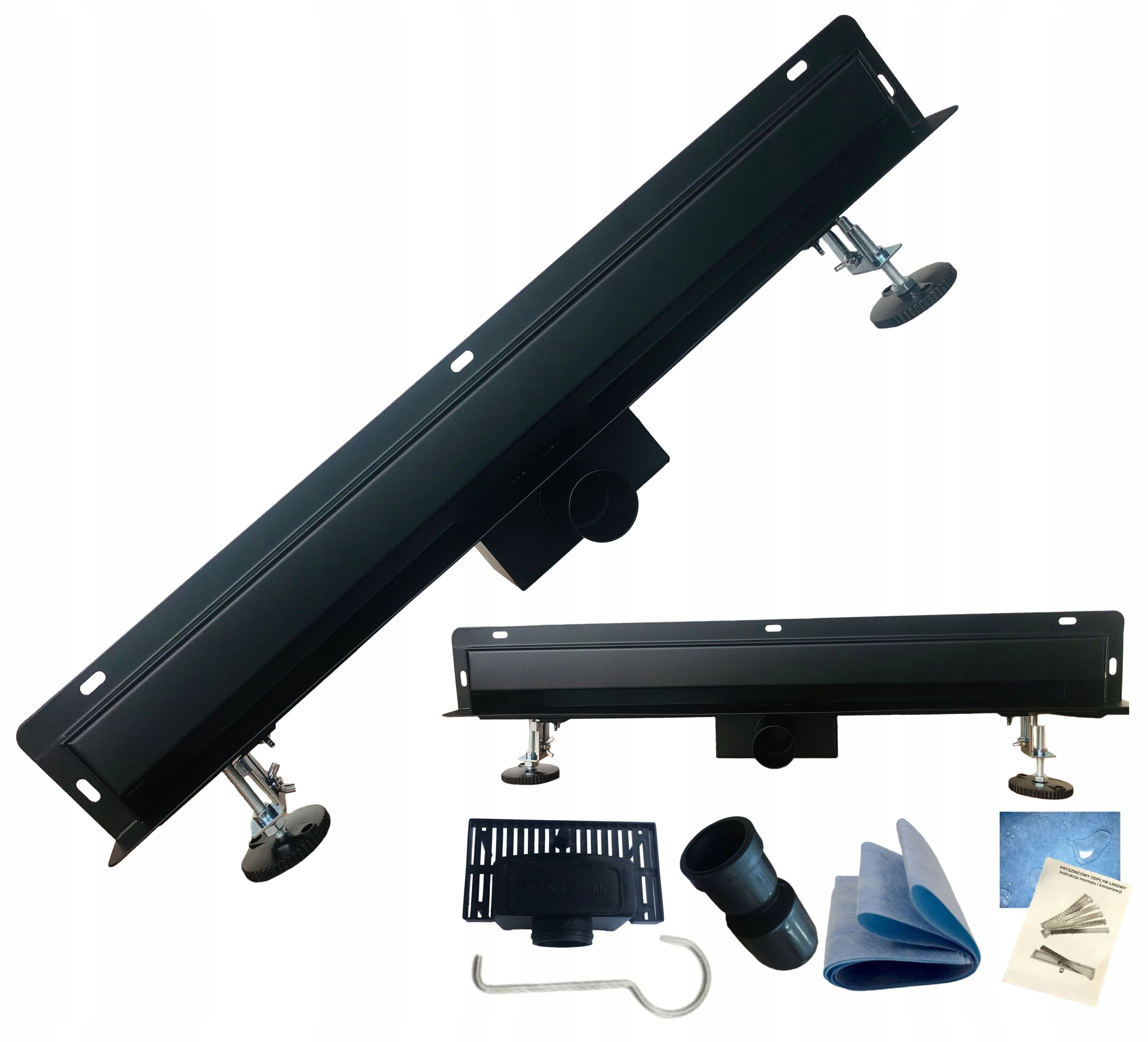 Sprchový žľab - LINEÁRNY STENOVÝ ODTOK 60 CM ČIERNY POD OBKLADOM 2v1