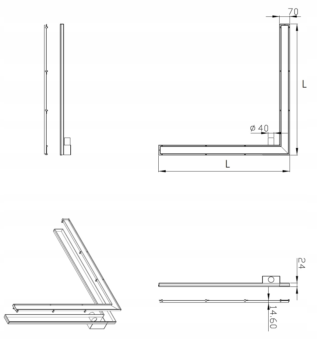 Sprchový žľab - Rohový odtok INOX 80 cm
