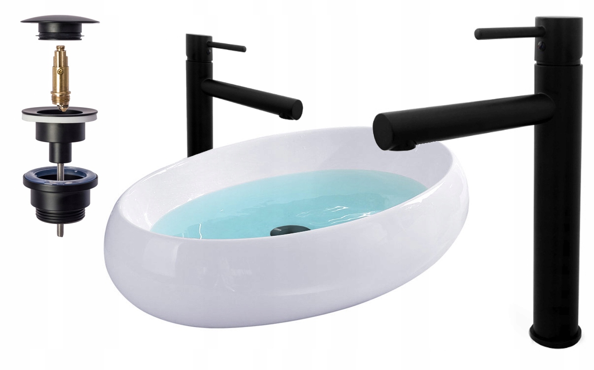 Umývadlo -  Oválne umývadlo na dosku + čierny faucet + korok