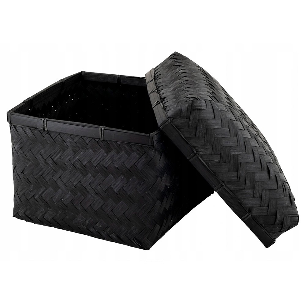 Kupelňový set doplnkov - ČIERNY BAMBUS ZATVORENÝ KONTAJNER PRE KÚPEĽNU 23cm