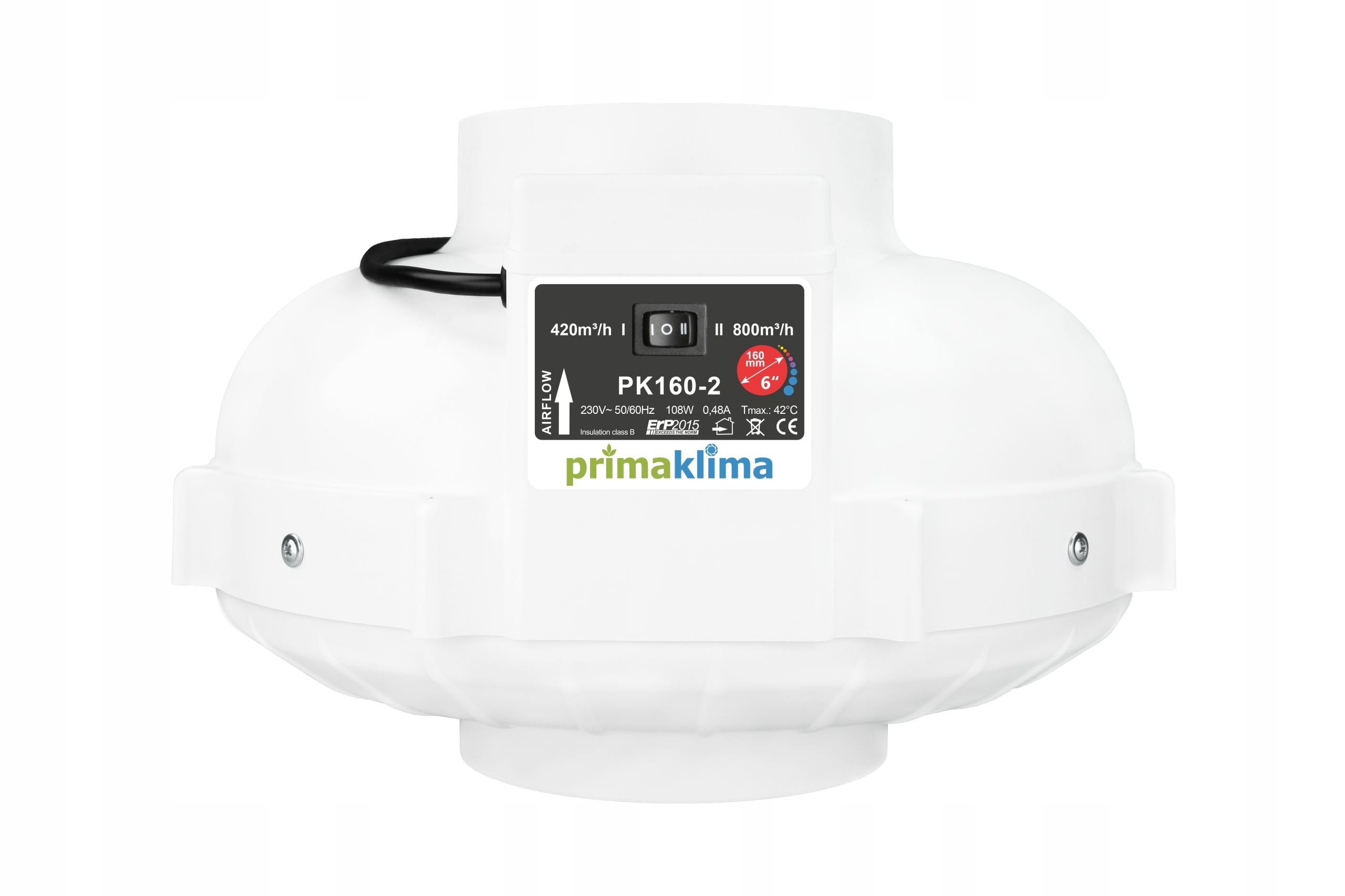 Kupelňový ventilátor - PRIMA KLIMA CENTRIFUGAL FAN Ø160 420-800m3