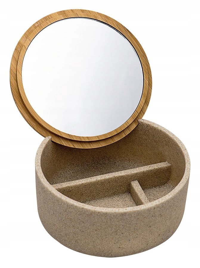 Kupelňový set doplnkov - Kontajner Ø135 × 65 mm so zrkadlom, SUPERIOR béžová