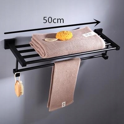 Kupelňový set doplnkov - [Polica na uteráky 50cm] čierna kúpeľňa