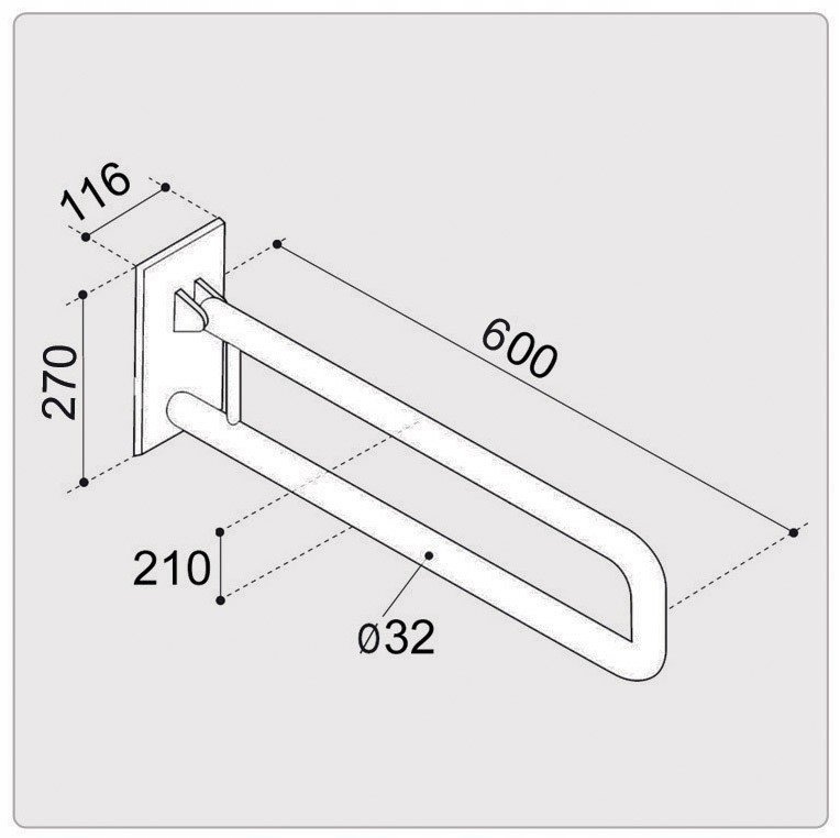 Kupelňový set doplnkov - Madlo ERGOPLUS, zdvihnuté 60 cm na toaletu / umývadlo, má