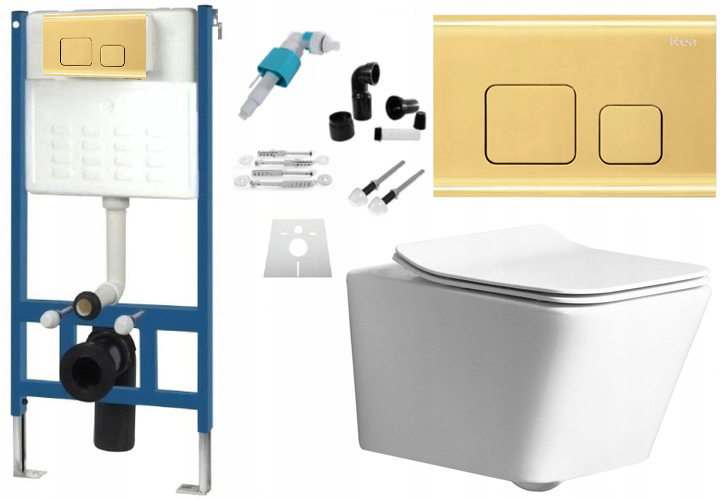 WC tlačidlo - Zlaté flush tlačidlo + rám + WC Ramon Rea