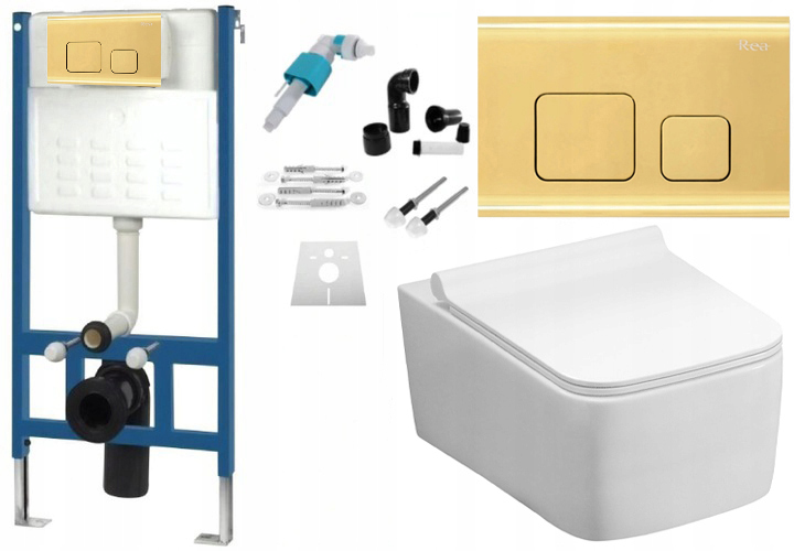 WC tlačidlo - Zlaté flush tlačidlo + WC sada Rico Rea