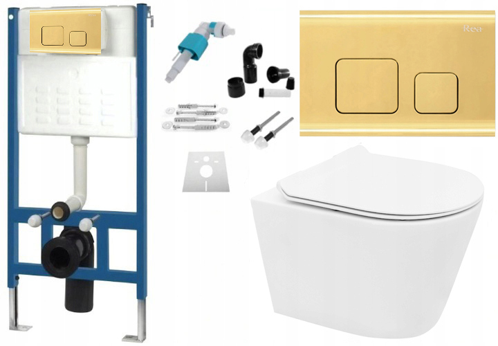 WC tlačidlo - Zlaté tlačidlo flush + WC sada Tomas Rea