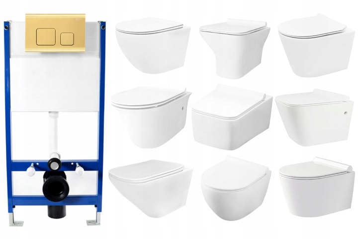 WC tlačidlo - Zlaté gombíky + stojan pod omietku + sada WC 9v1