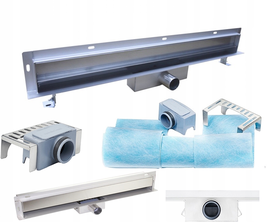 Sprchový žľab - SANITLINE Lineárny nástenný odtok 90 cm, sada 52 mm